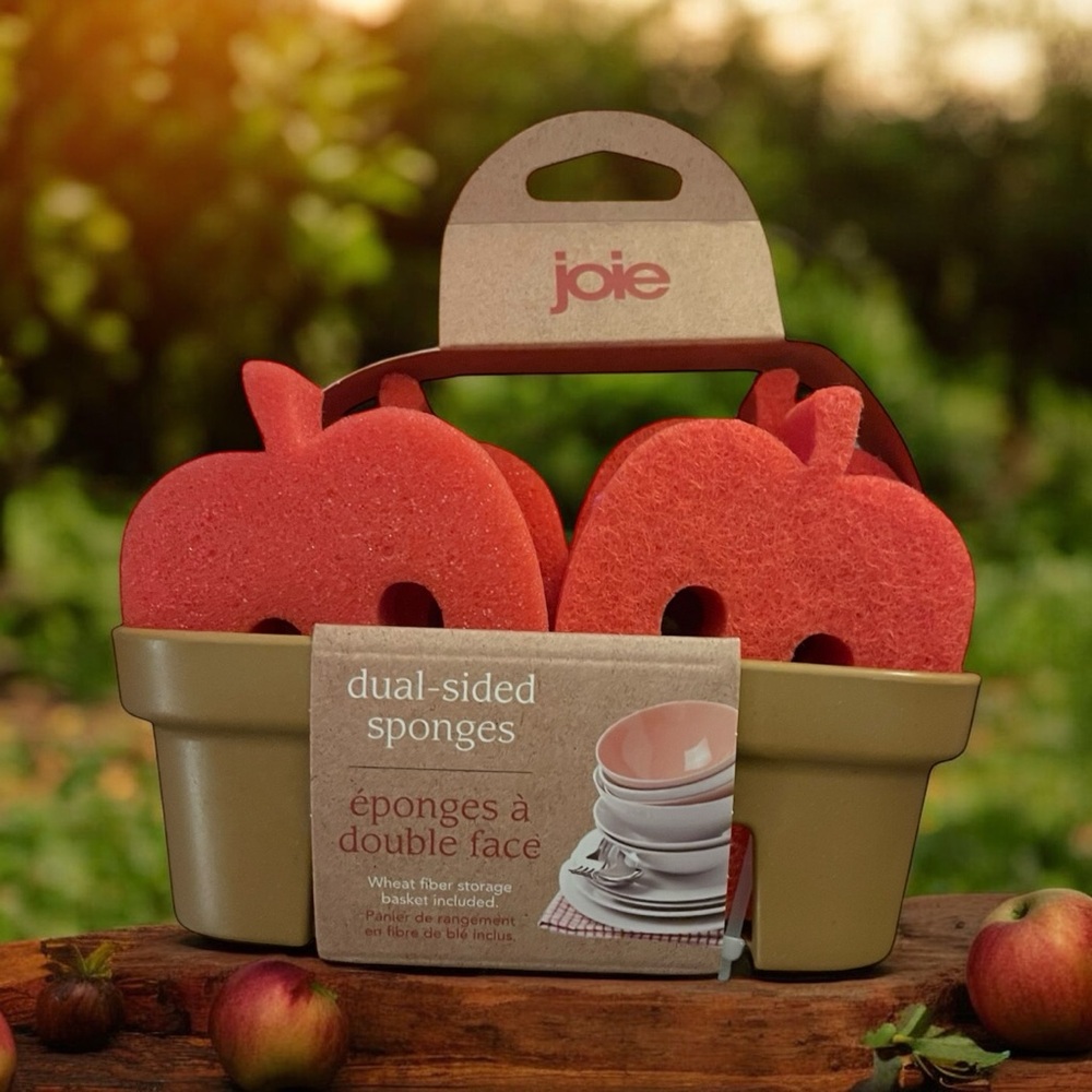 Joie Dual-Sided Red Apple Sponges in Crate, NWT 🍎 🧽